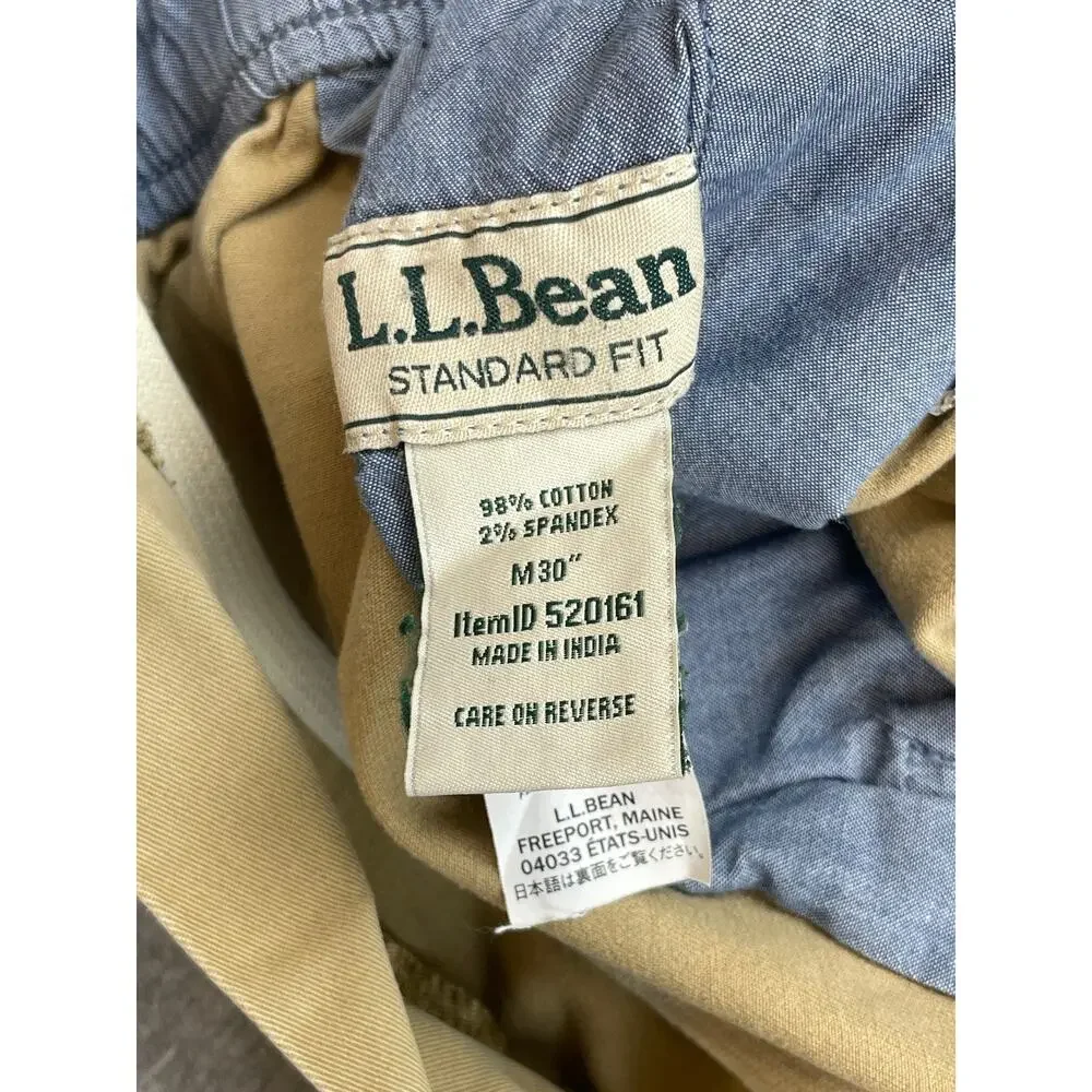 LL Bean Pants Mens‎ 30 Beige Cotton Blend Stretch Chino Flat Front Straight Fit